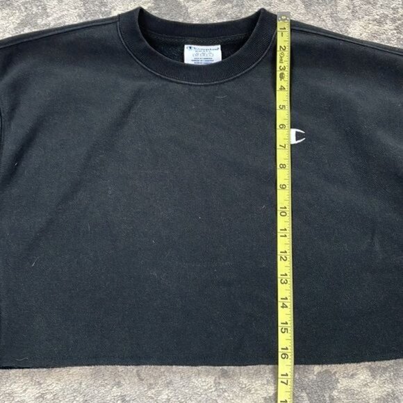 Champion Reverse Weave Cropped Black Sweatshirt Long Sleeve Crewneck Sz S - Picture 10 of 11